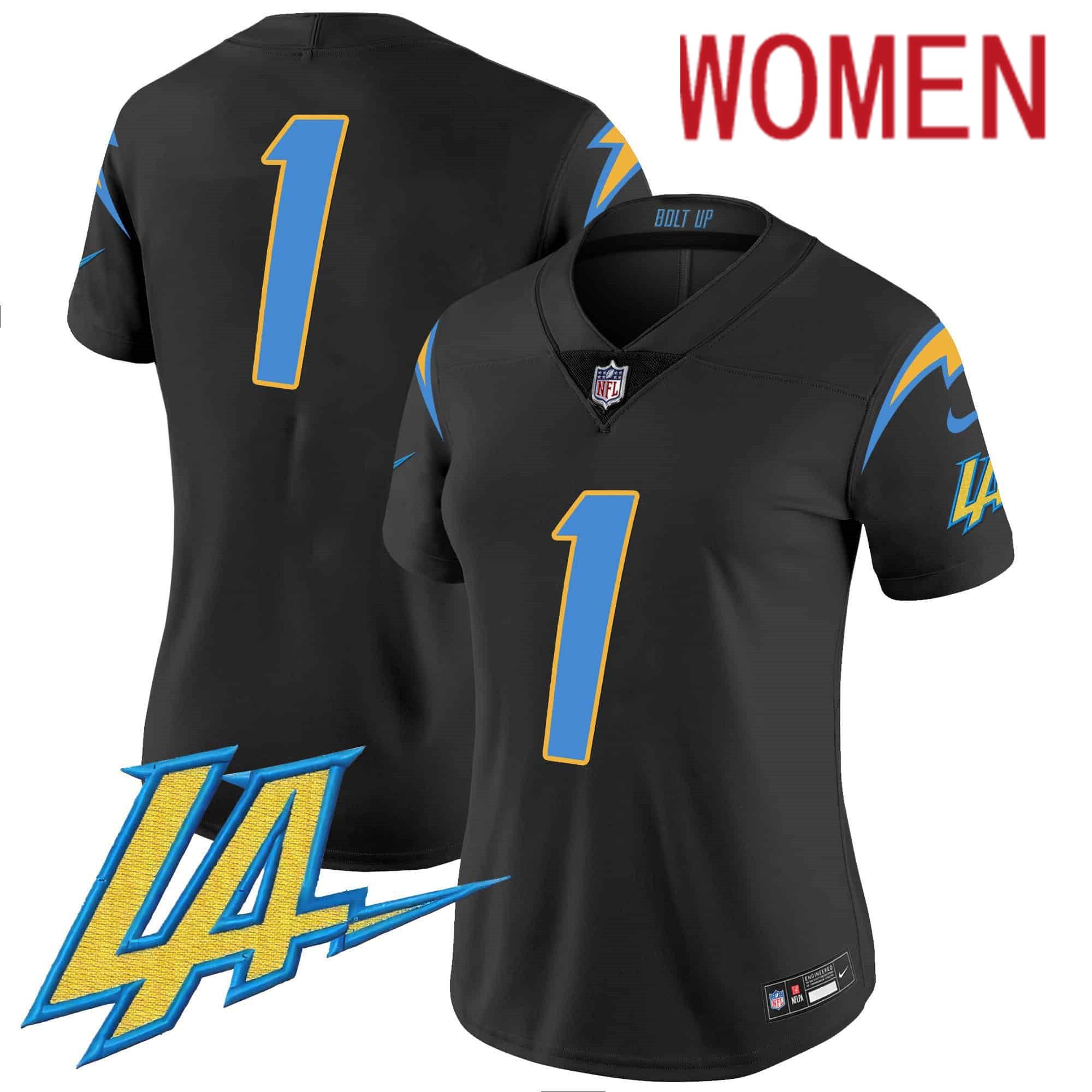 Women Los Angeles Chargers 1 No Name Black 2024 Nike Vapor Limited NFL Jersey style 1
